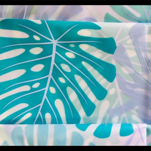 Tropical Jungle Leaves Peva Shower Curtain Shades of Blue Metal Grommets - Picture 2 of 8